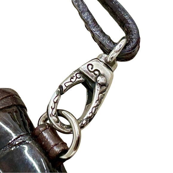 Brighton Brown Croc Embossed Crossbody Bag with Silver Buckle - Picture 6 of 14